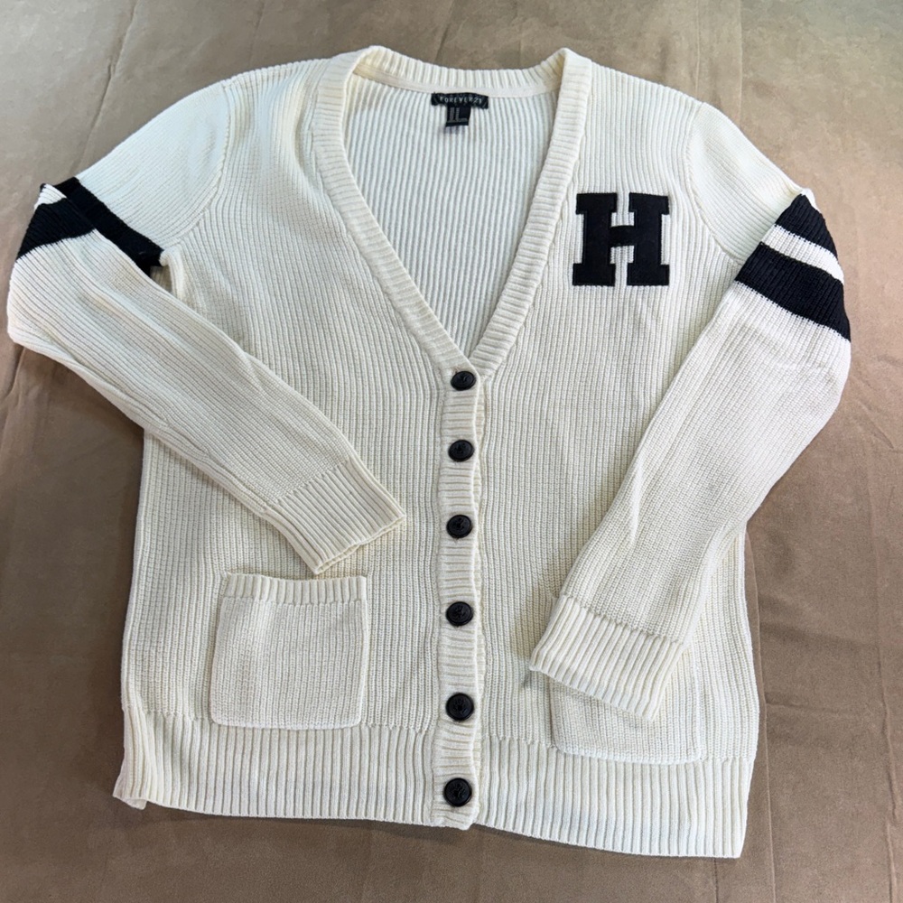 Forever 21 Cream and Black Cardigan Sweater